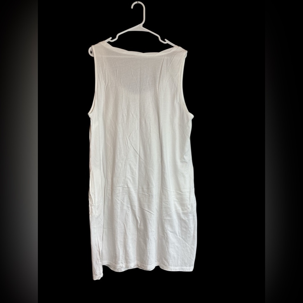 Lands’ End White Sleeveless Cotton Shift Dress With Pockets 1X 16W 18W - Picture 2 of 7
